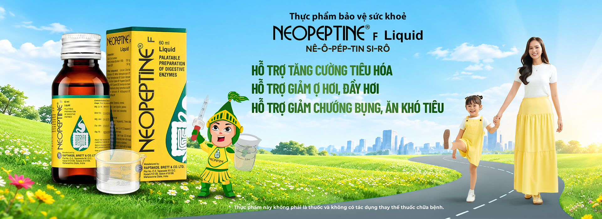 Banner thực phẩm bảo vệ sức khỏe Neopeptine F Liquid dạng siro hỗ trợ giảm đầy hơi chướng bụng